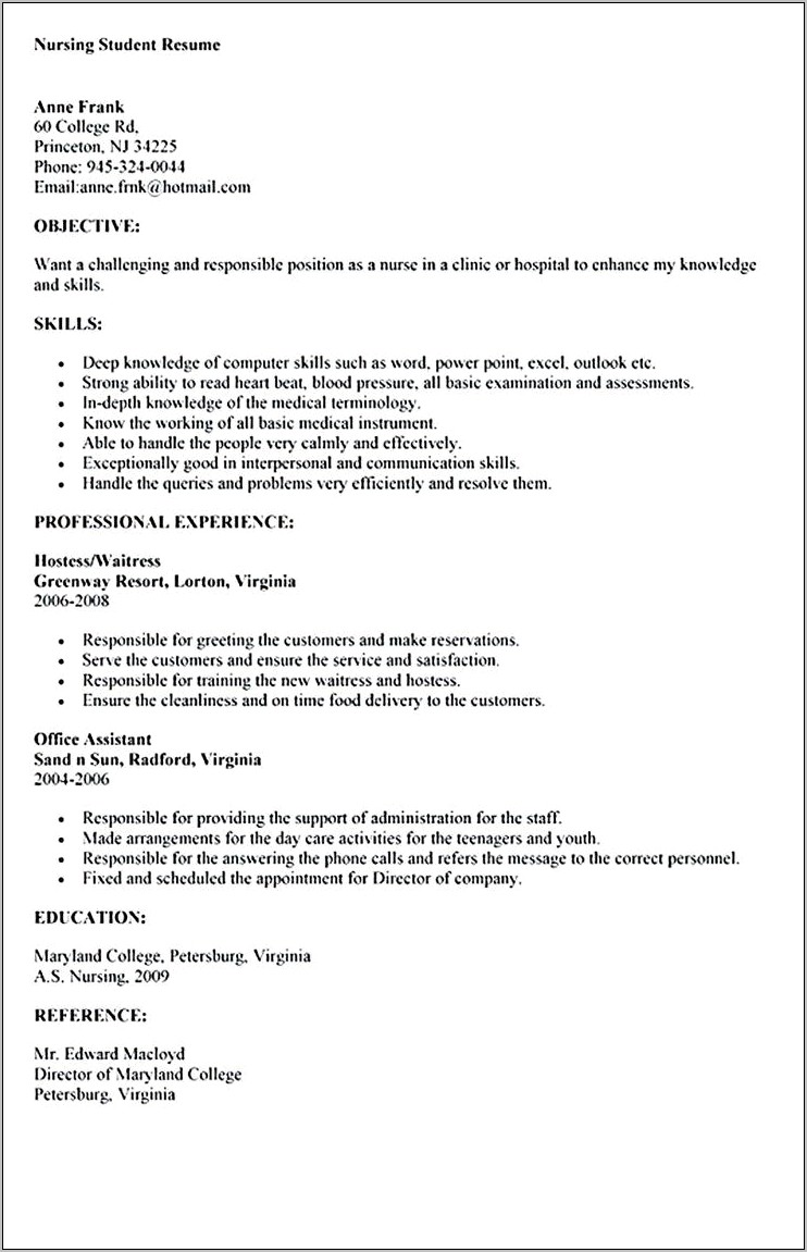Skills For Nursing Students On Resume