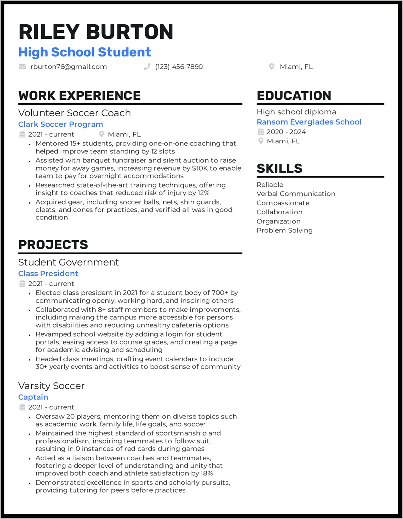 Skills For Resume After High School Student