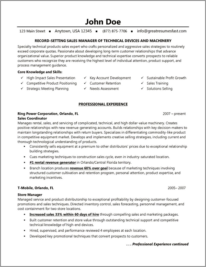 Skills For Sales Manager For Resume