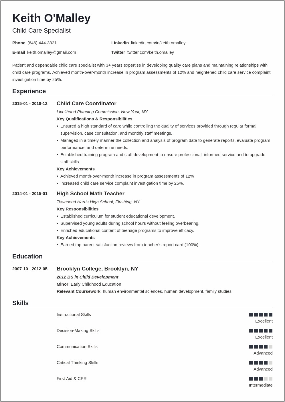 Skills For Working With Kids On Resume