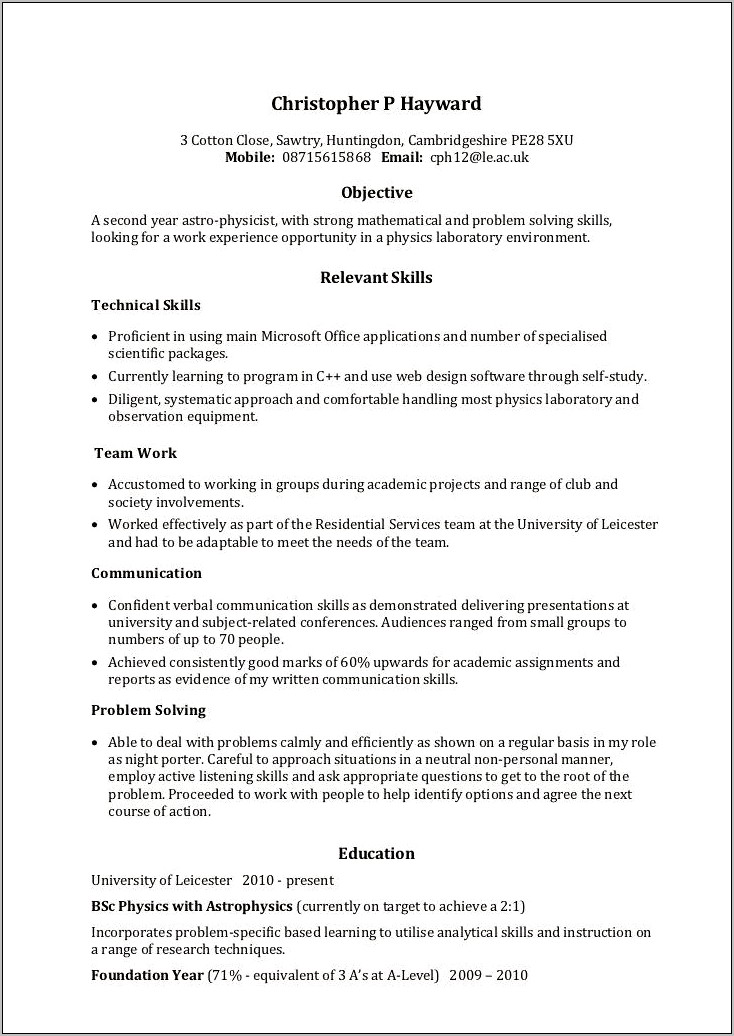 Skills In Communication For A Resume