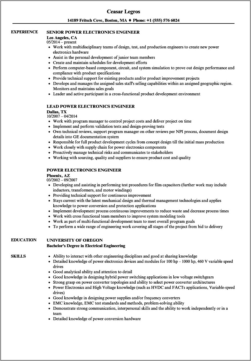 Skills In Resume For Electronics Engineer