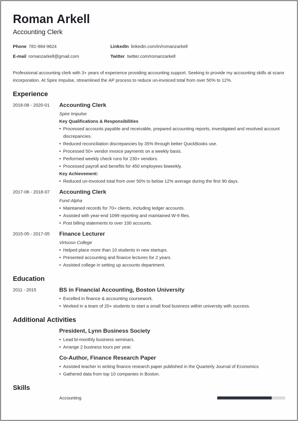 Skills Include Resume Statement Accounting Deadlines