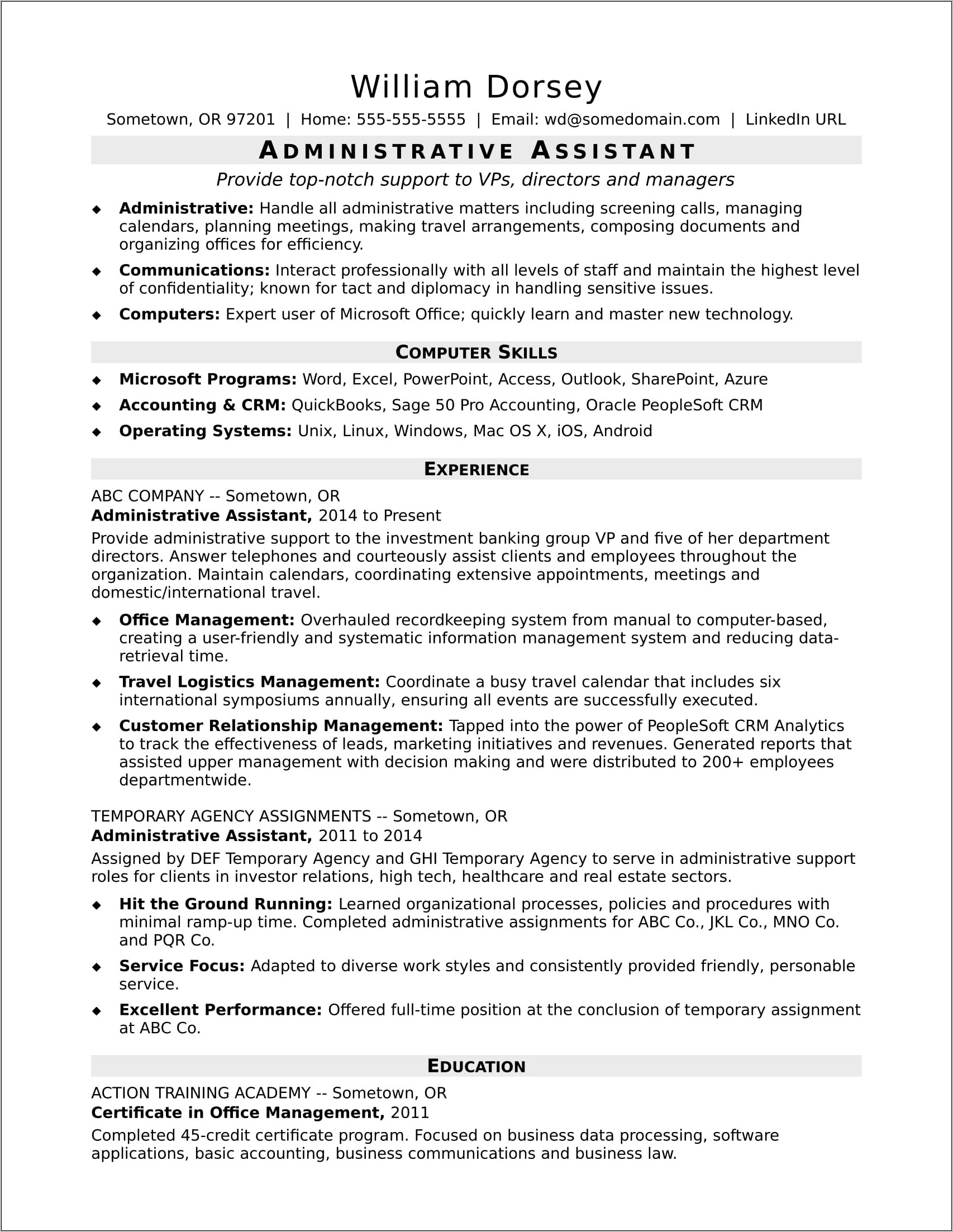 Skills Listed On A Administration Resume