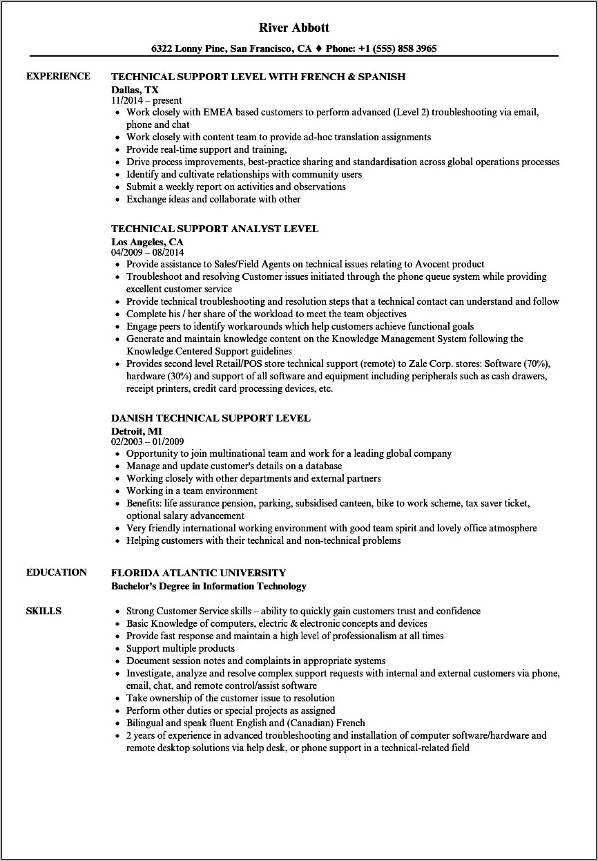 Skills Needed For It Support Resume