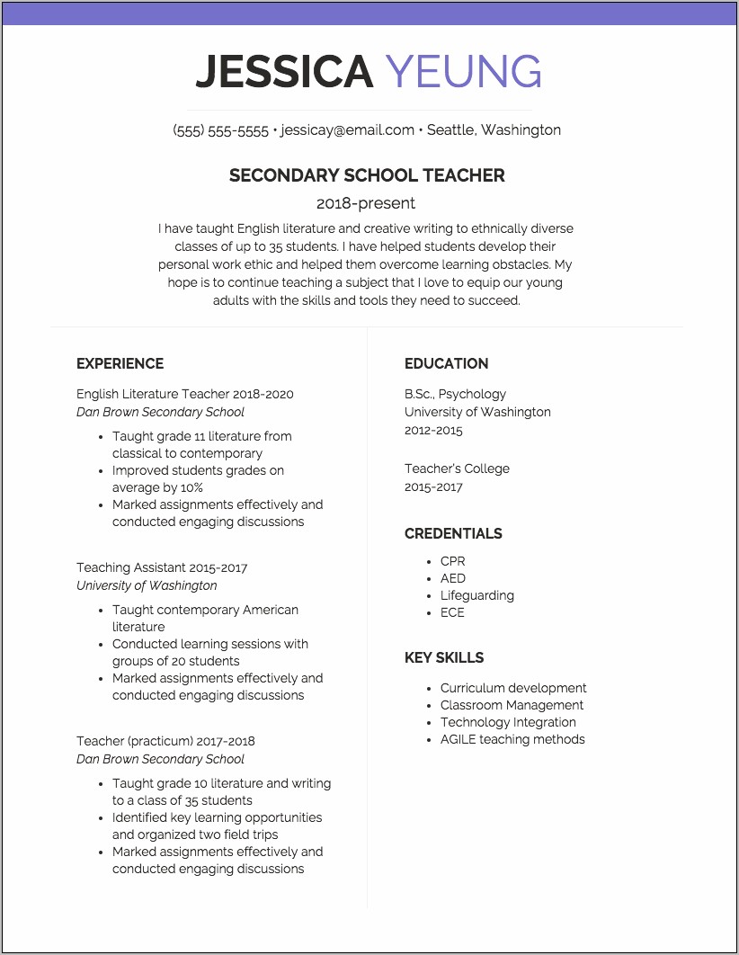 Skills Needed To Be A Teacher Resume