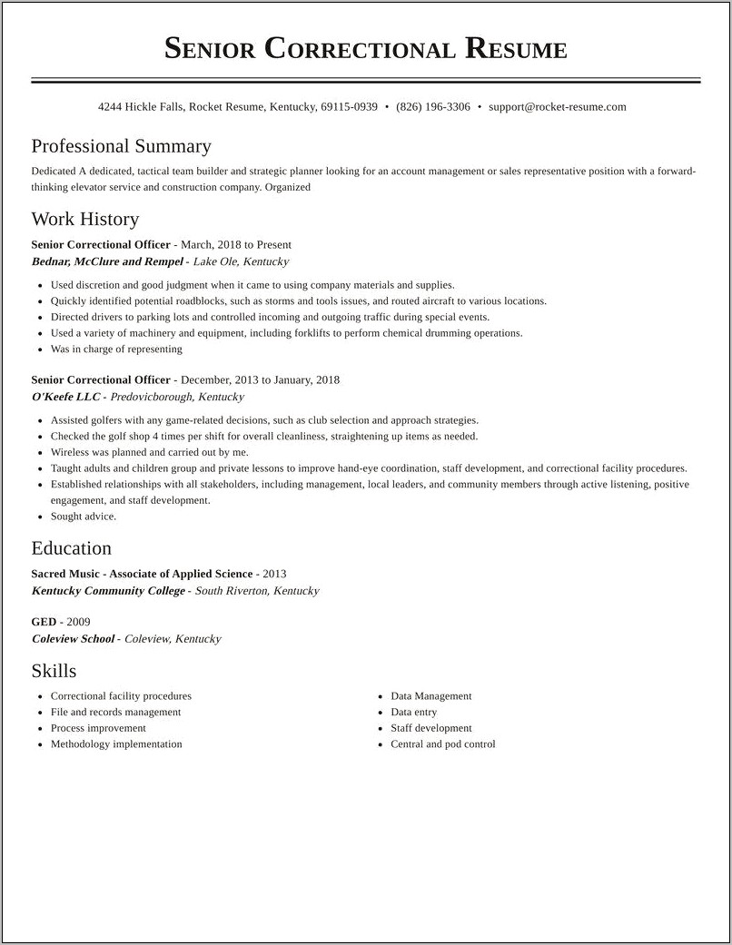Skills Of A Correctional Officer Resume
