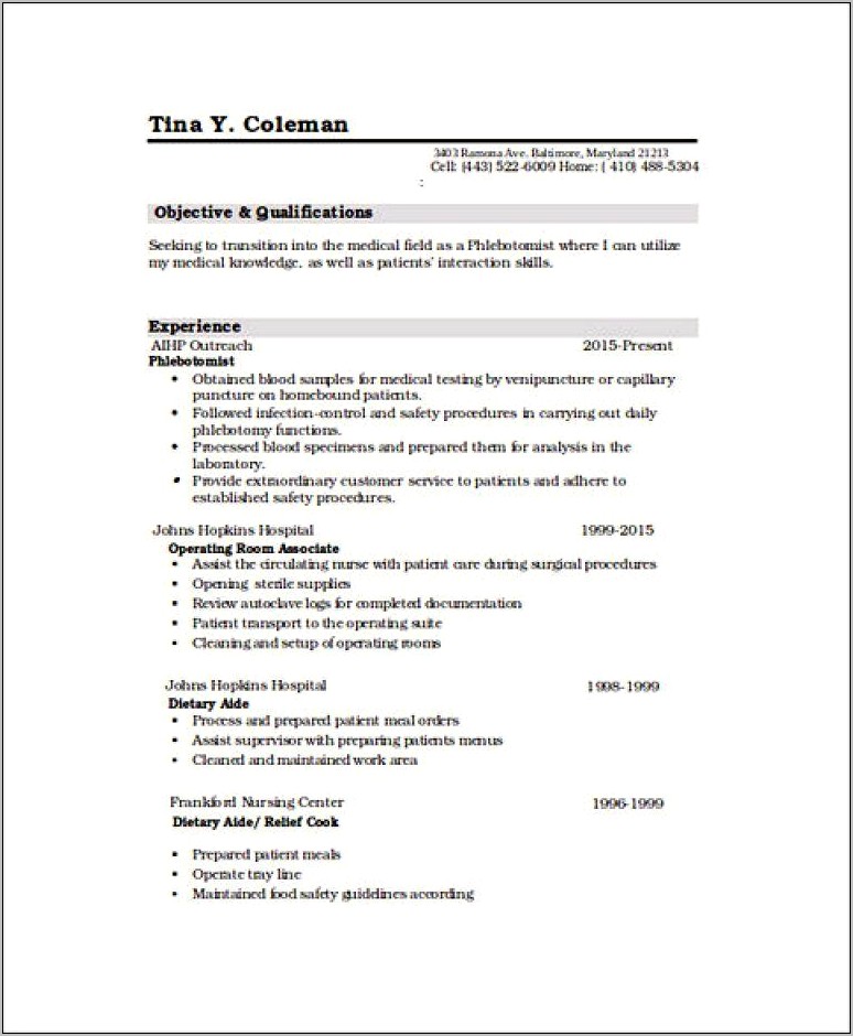 Skills Of A Phlebotomist For A Resume