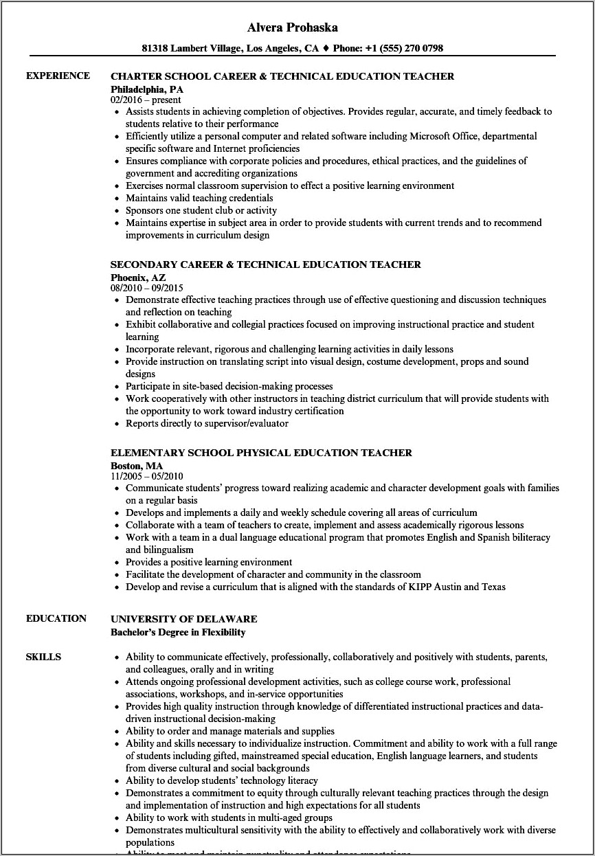 Skills Of A Teacher For A Resume