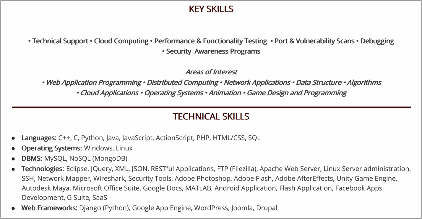 Skills Of Computer Science In Resume