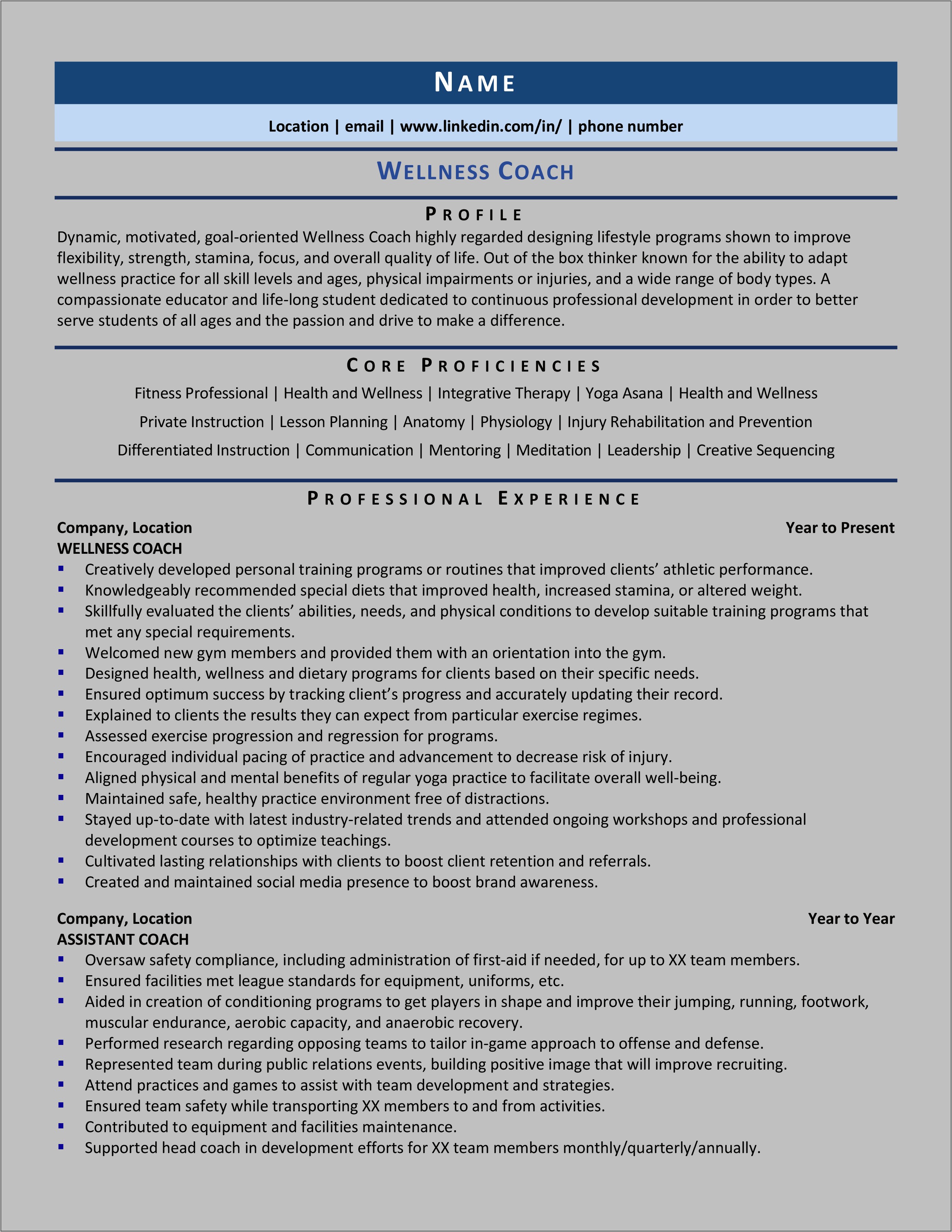 Skills Of Health Coach For Resume