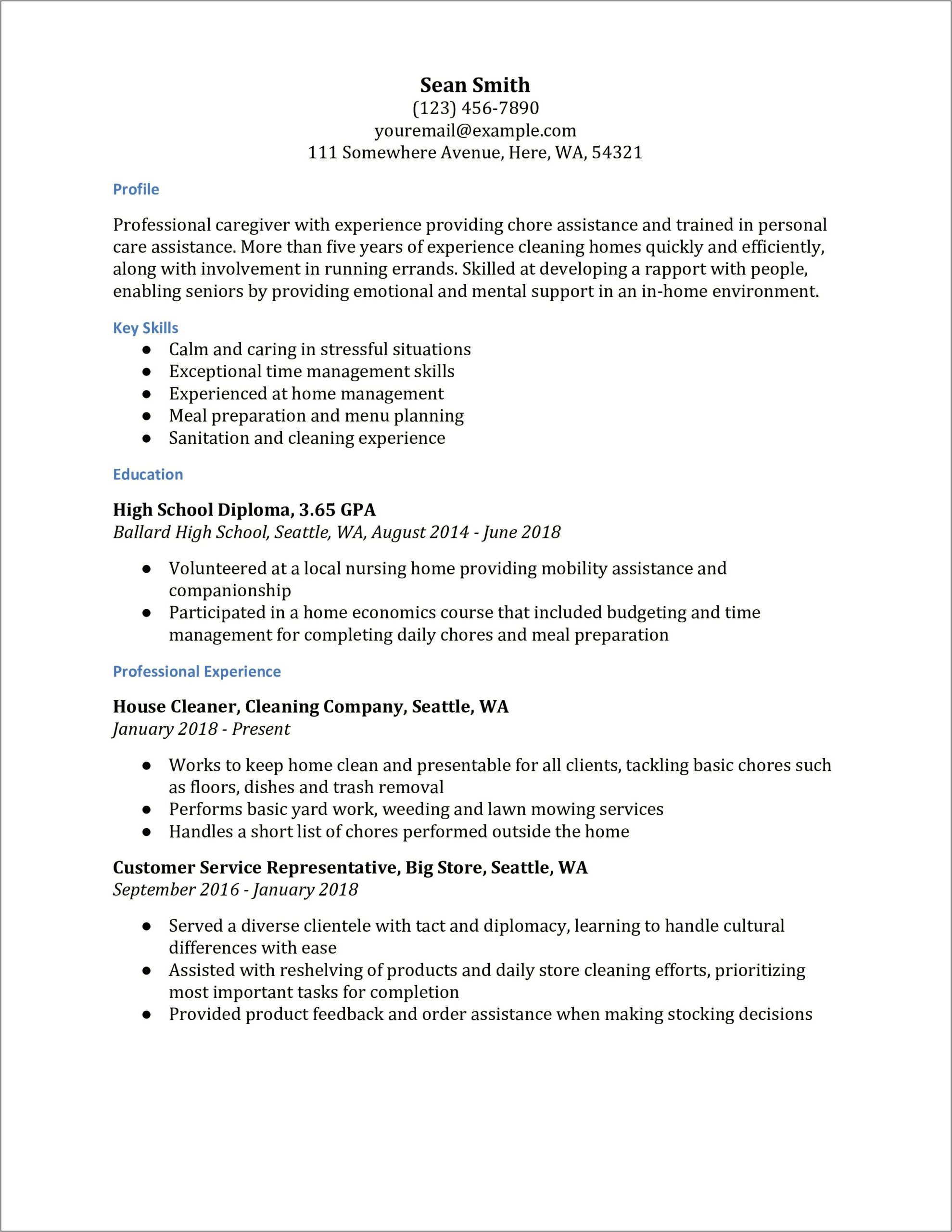 Skills On Resume For Personal Caregiver