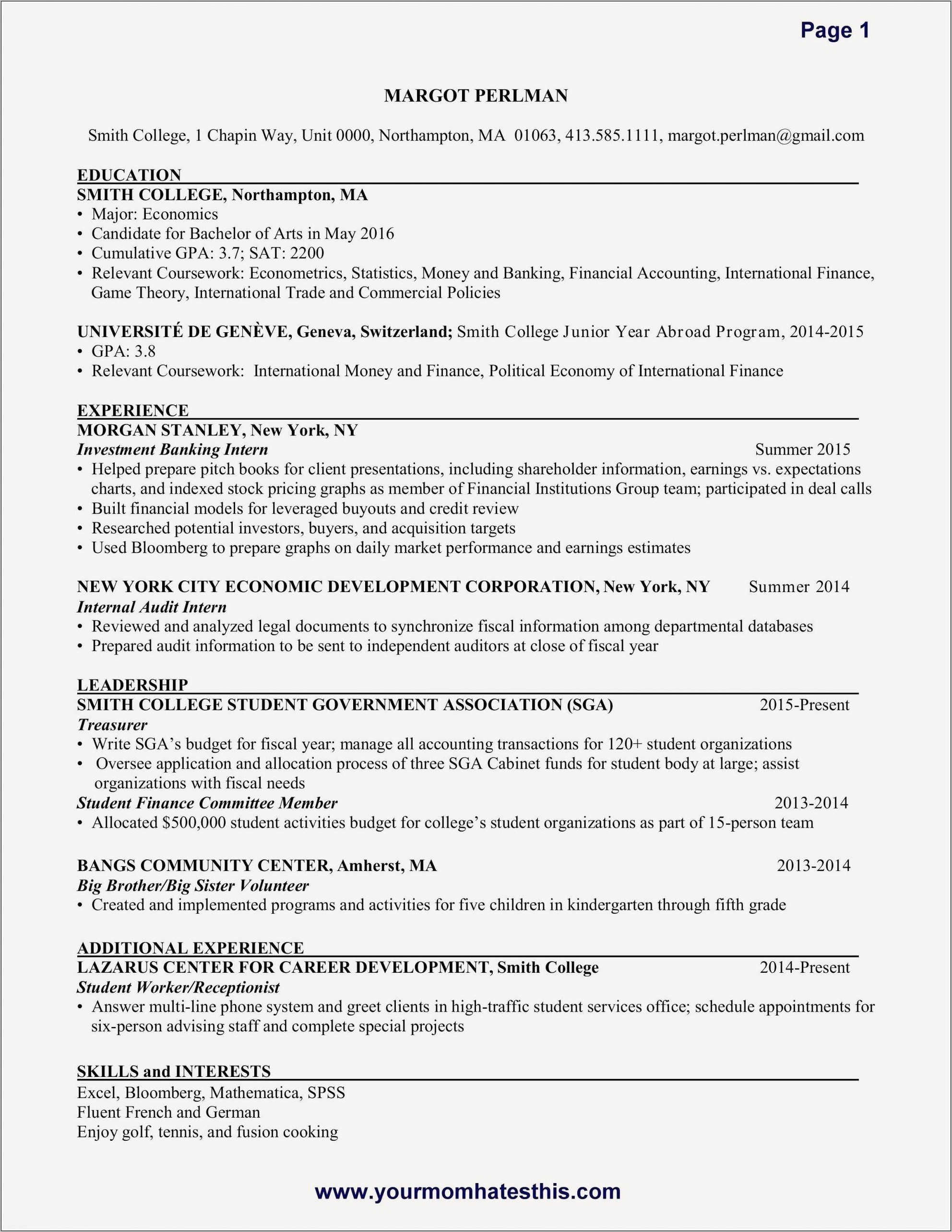 Skills Part Of Resume Includes For Internship