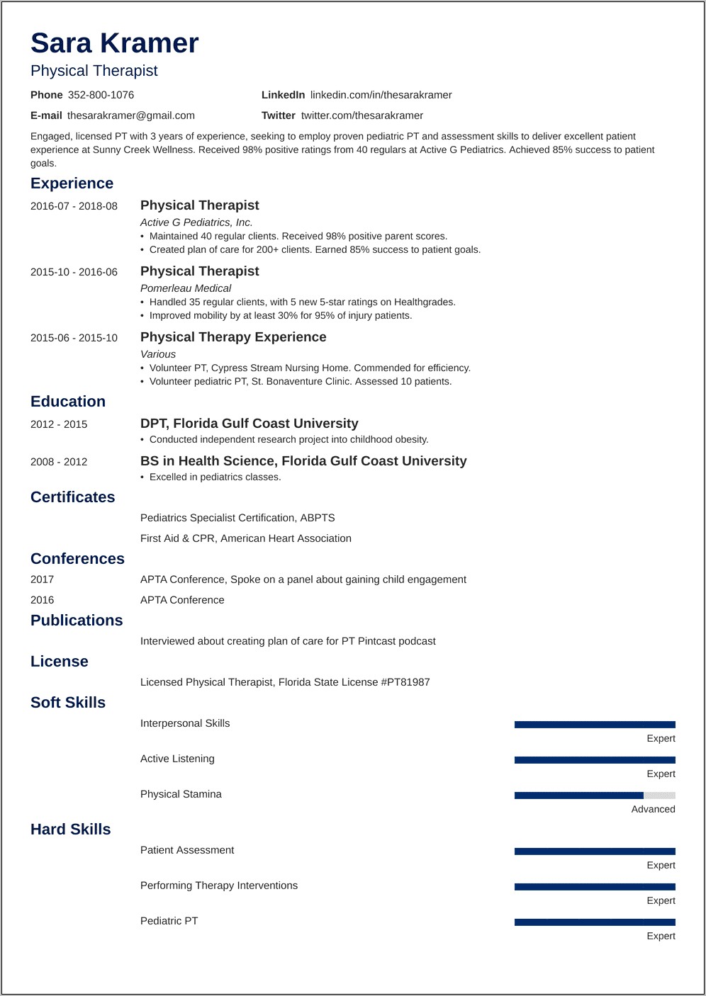 Skills Relevant For Physical Therapy Job Resume