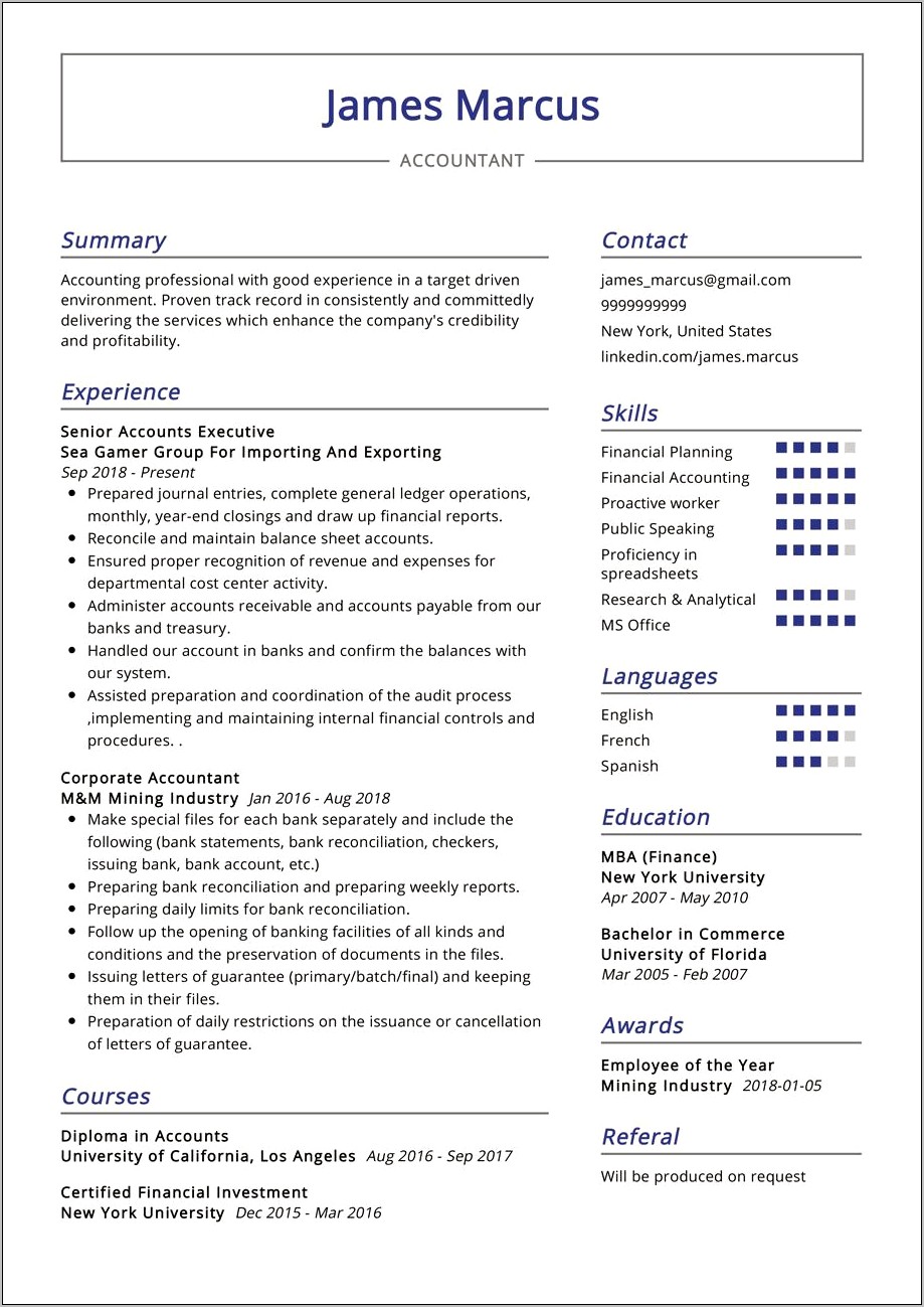 Skills Section Of A Resume For Auditor