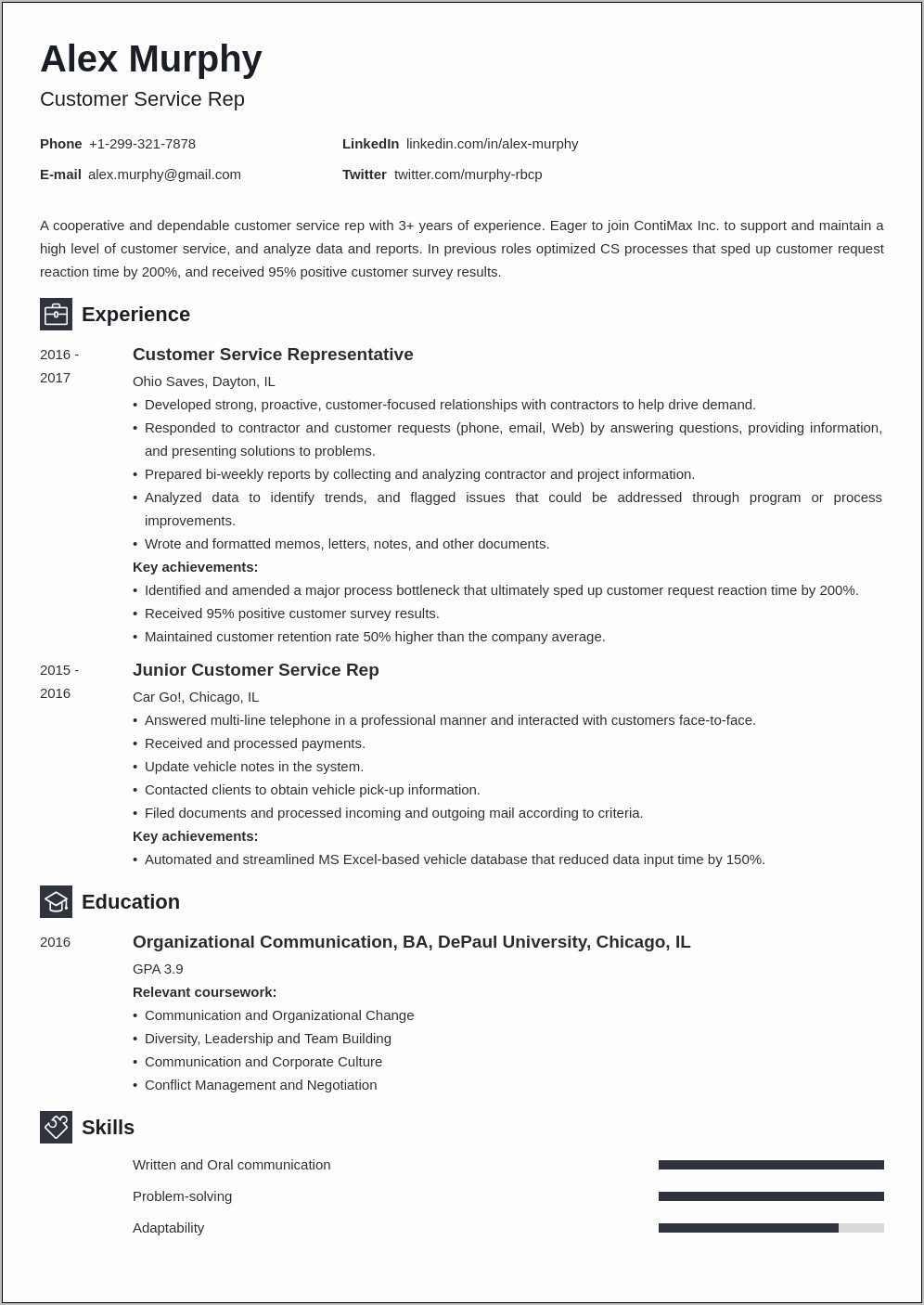 Skills Section Of Resume Customer Service