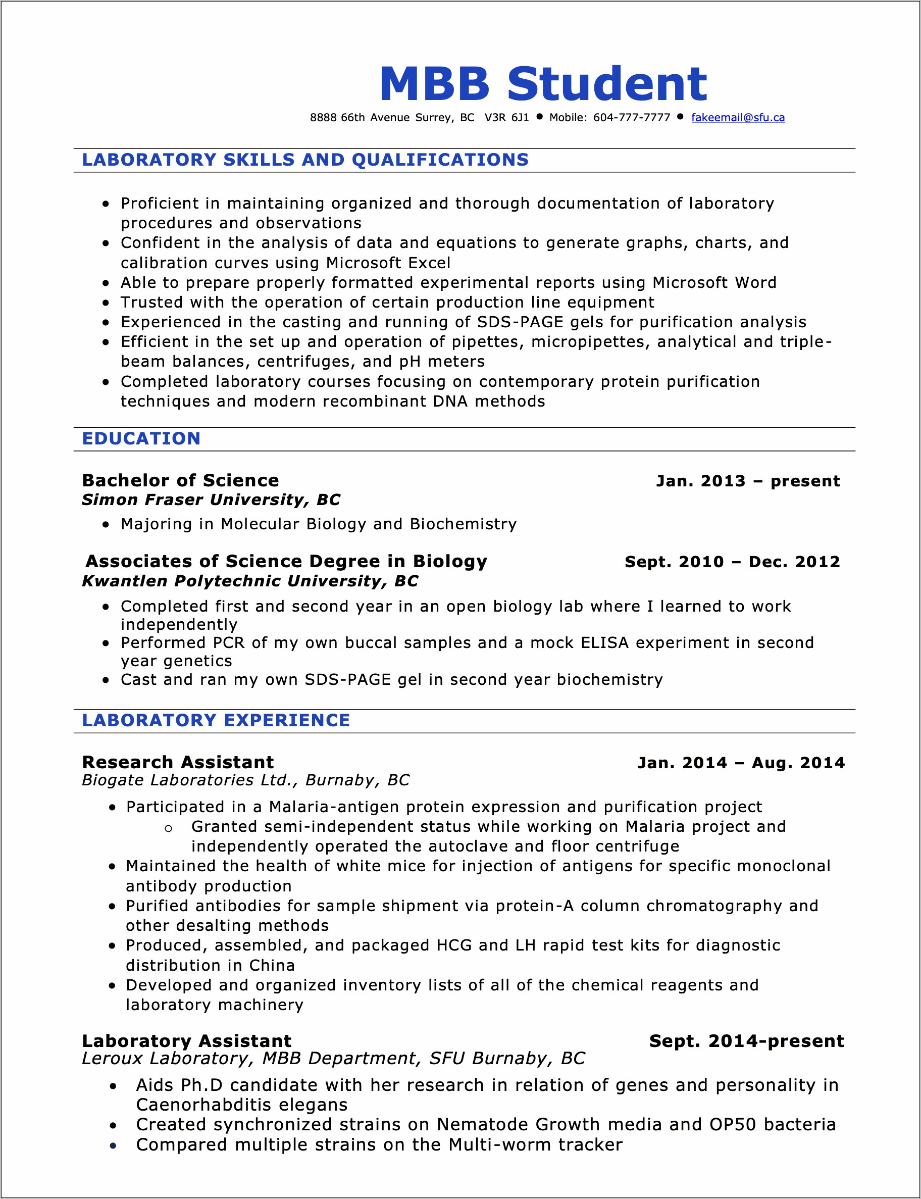 Skills Section Of Resume For Biochemsirty