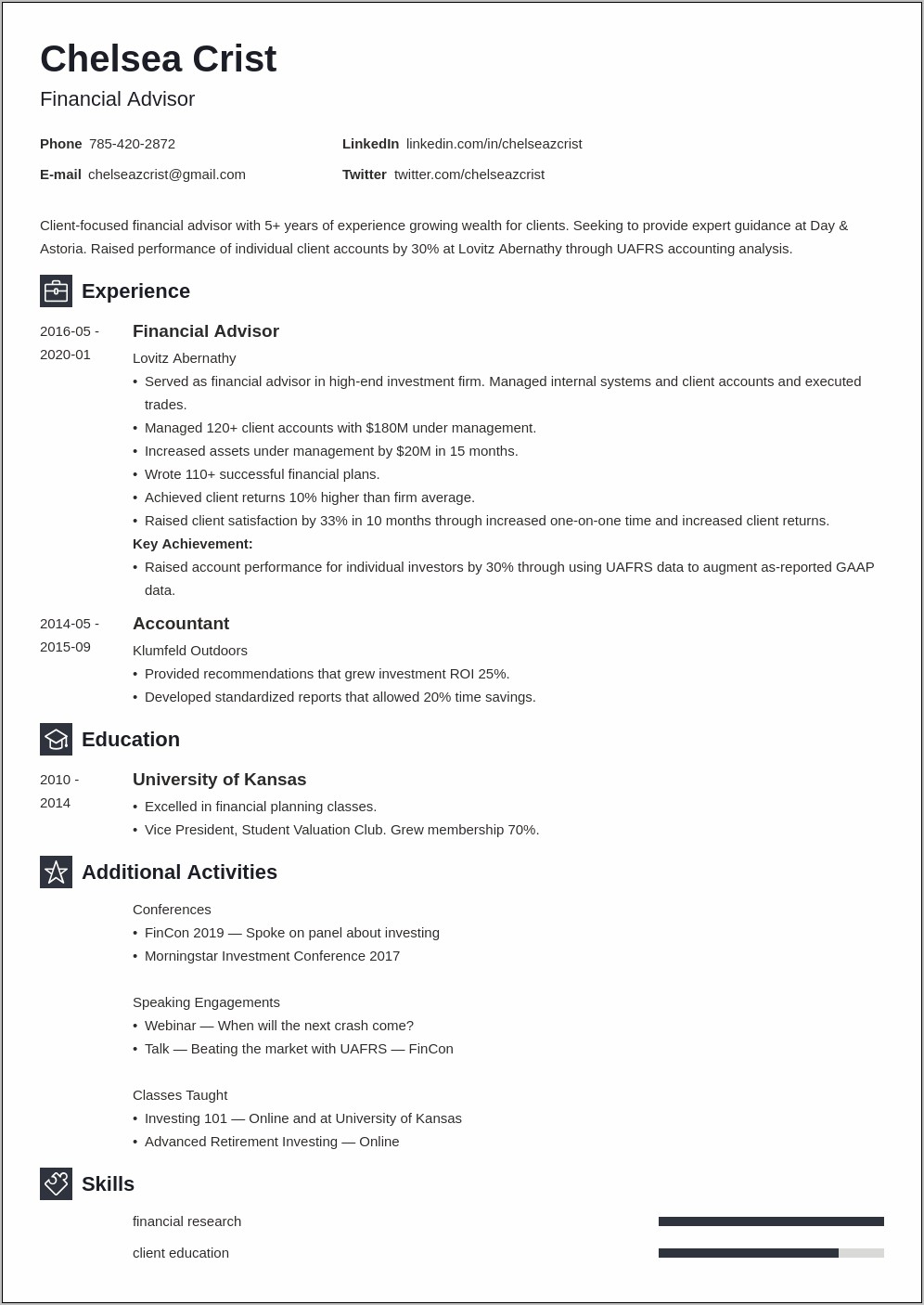 Skills Section Of Resume For Financial Advisor
