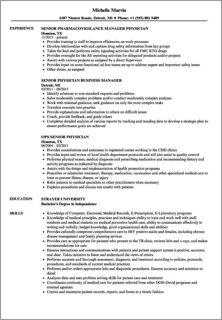Skills Section Of Resume For Physician
