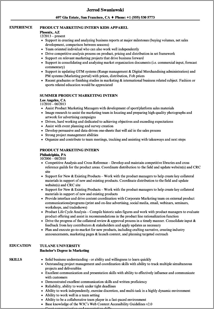 Skills Section On Political Intern Resume