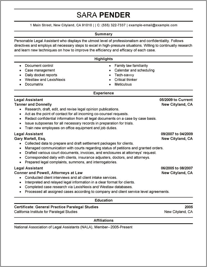 Skills Summary For Legal Assistant Resume