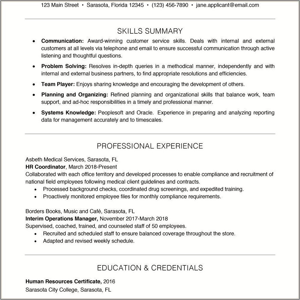 Skills Summary On A Resume Examples