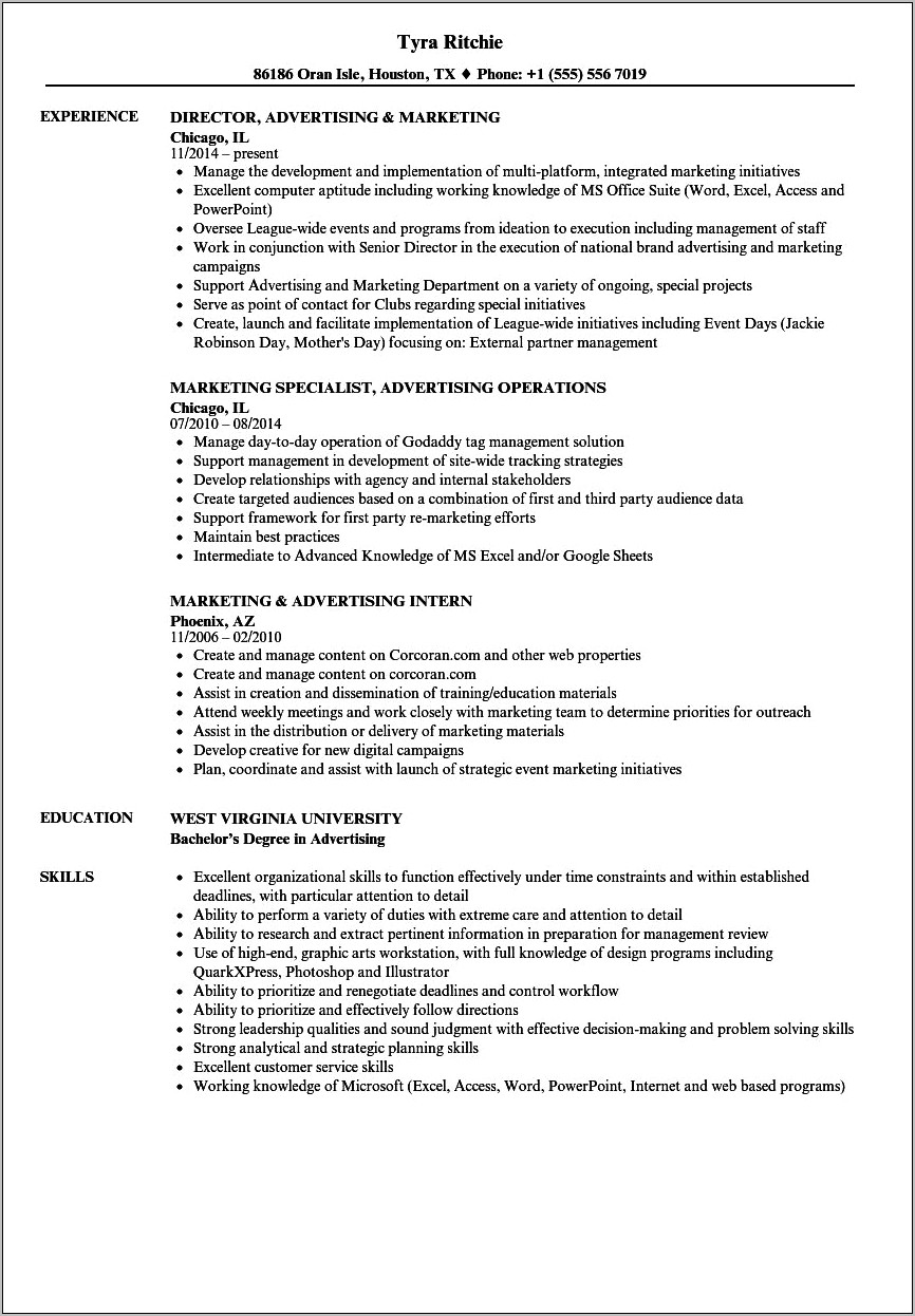 Skills To Include On Advertising Resume