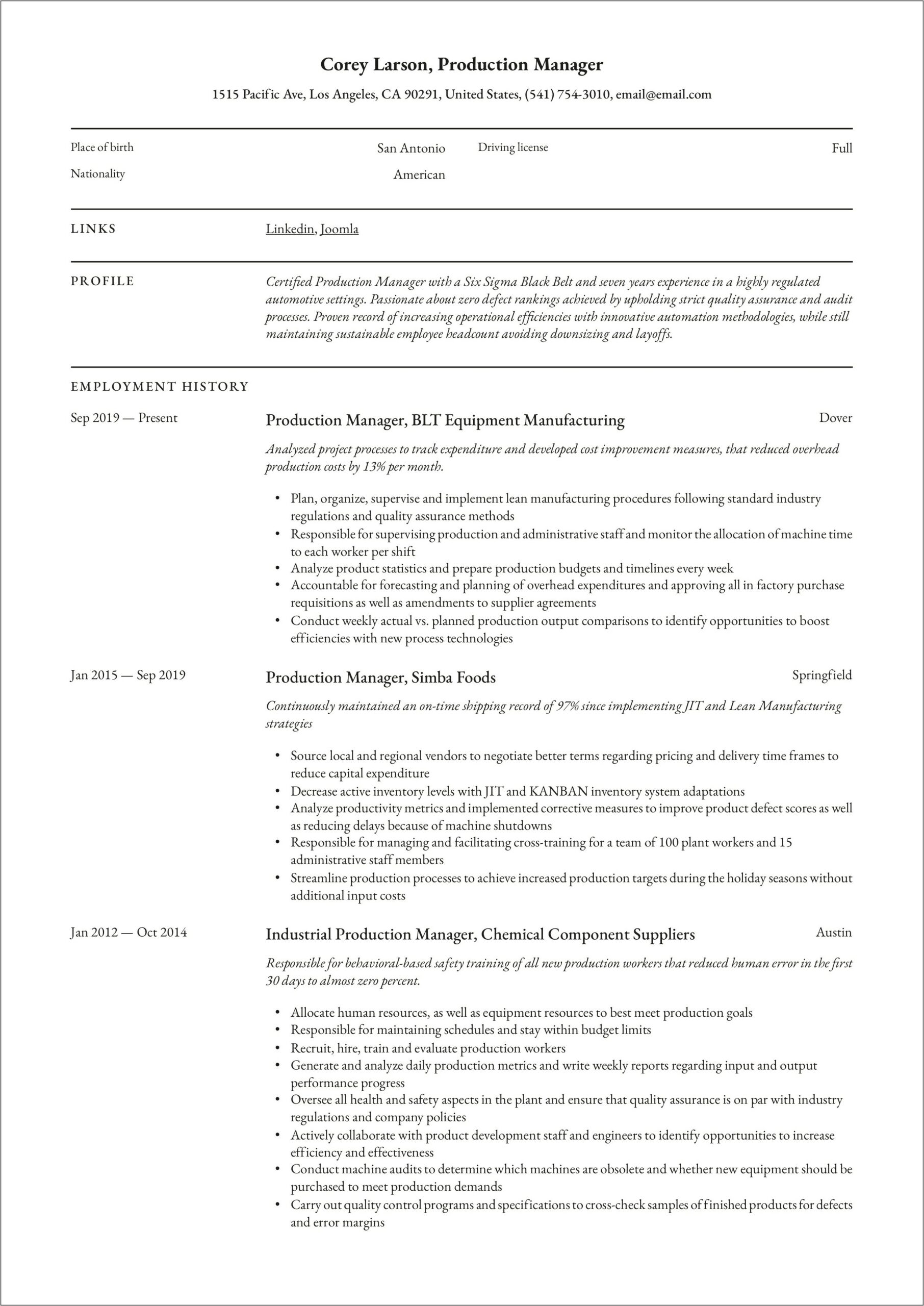 Skills To Include On Production Manager Resume