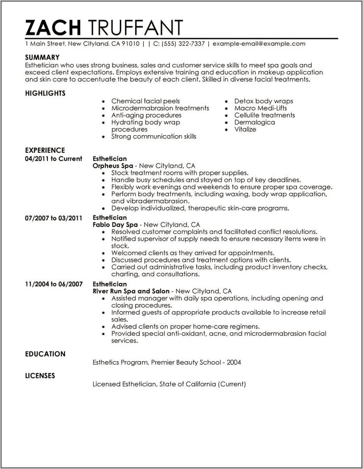 Skills To List On A Resume For Esthetician