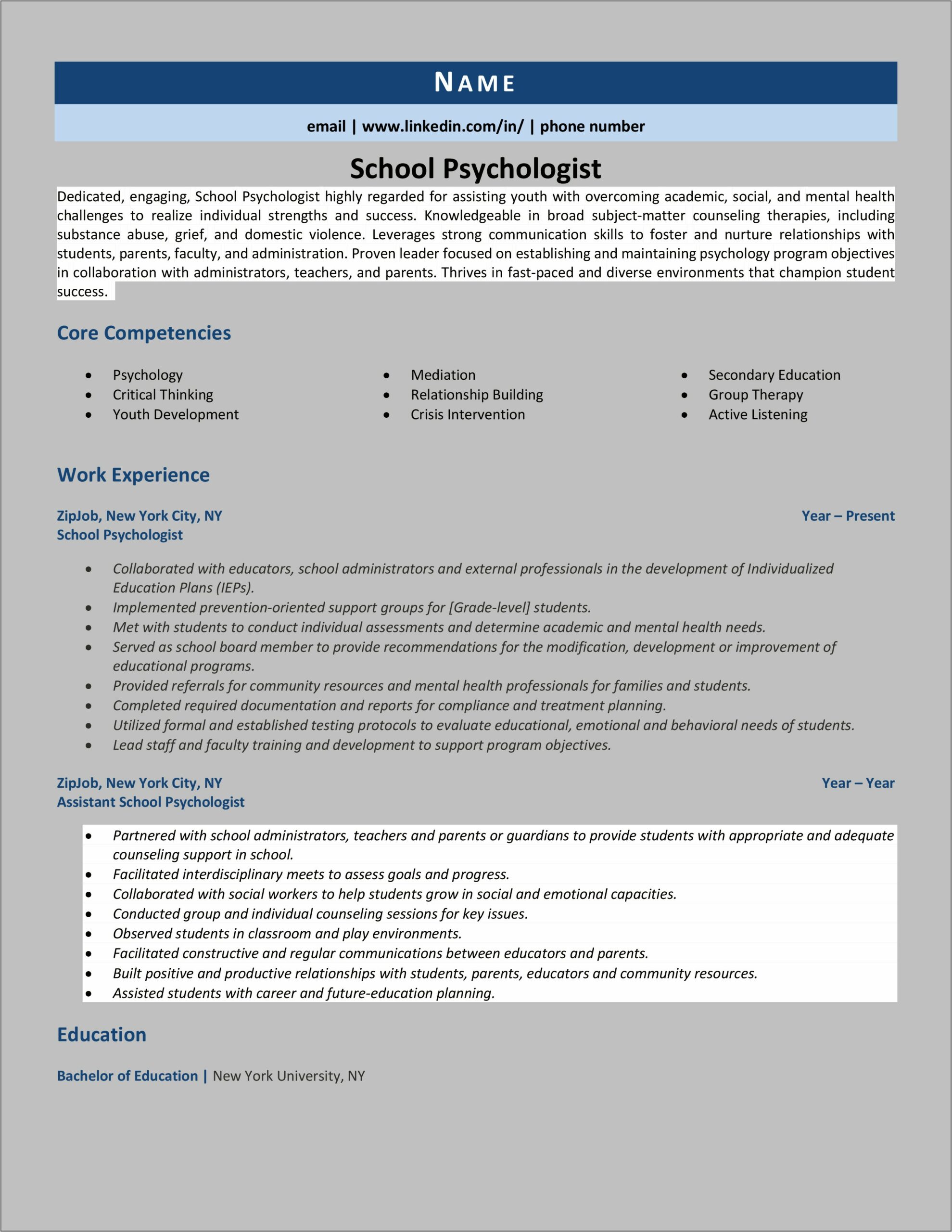 Skills To List On Mental Health Counselor Resume