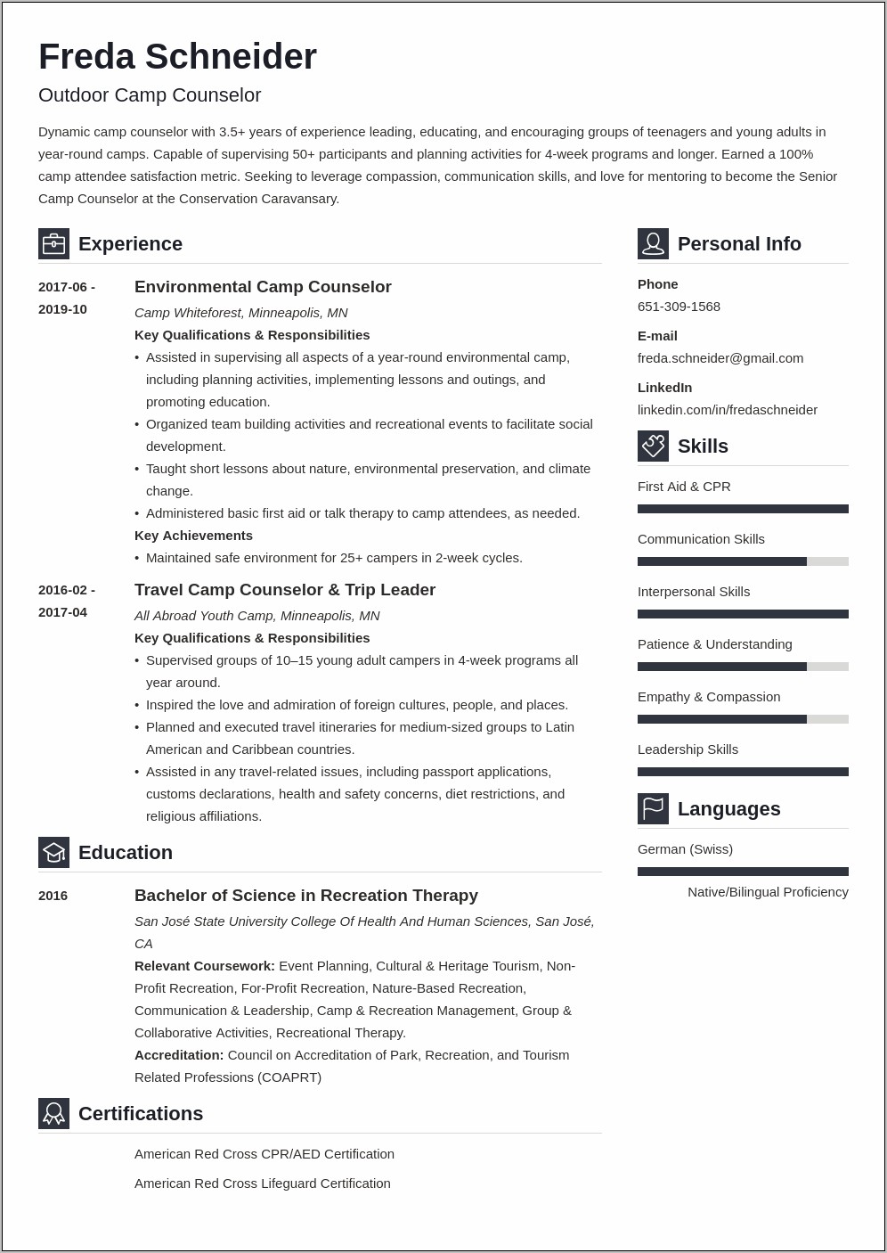 Skills To List On Resume For Camp Guide
