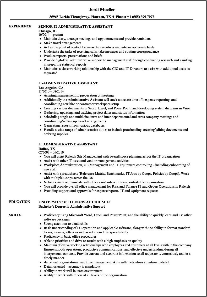 Skills To List On Resume For College Administrative