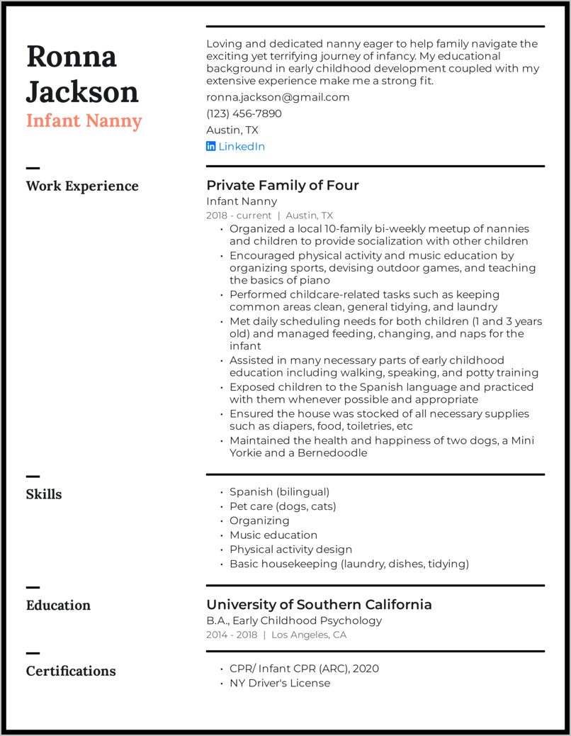 Skills To List On Resume For Nanny