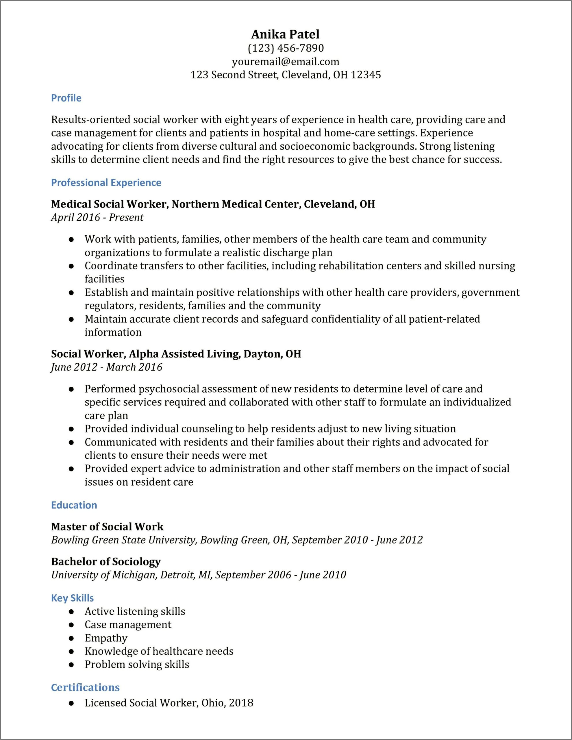 Skills To List On Resume For Social Worker