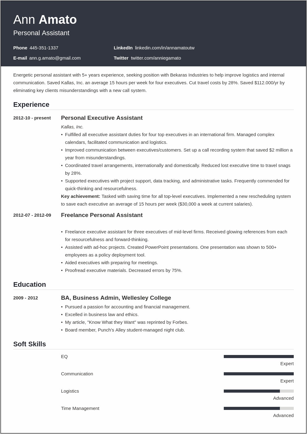 Skills To Put Down On Persoanl Assiatant Resume