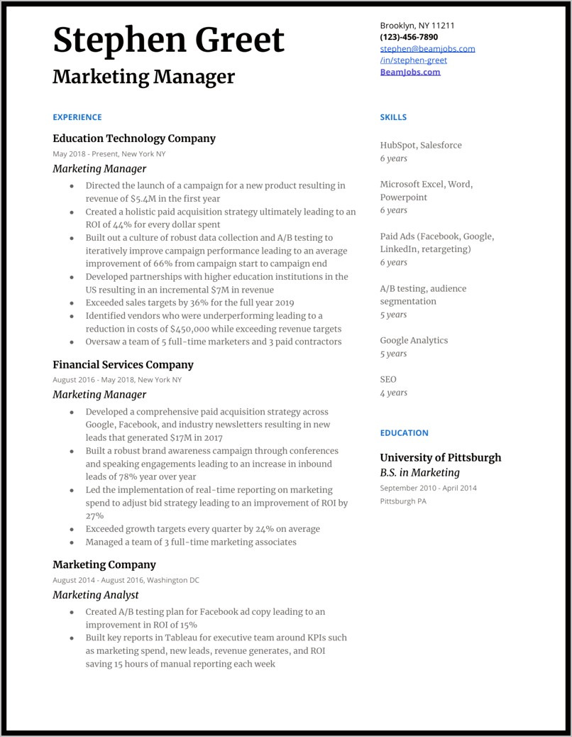 Skills To Put On Resume For Marketing Manager