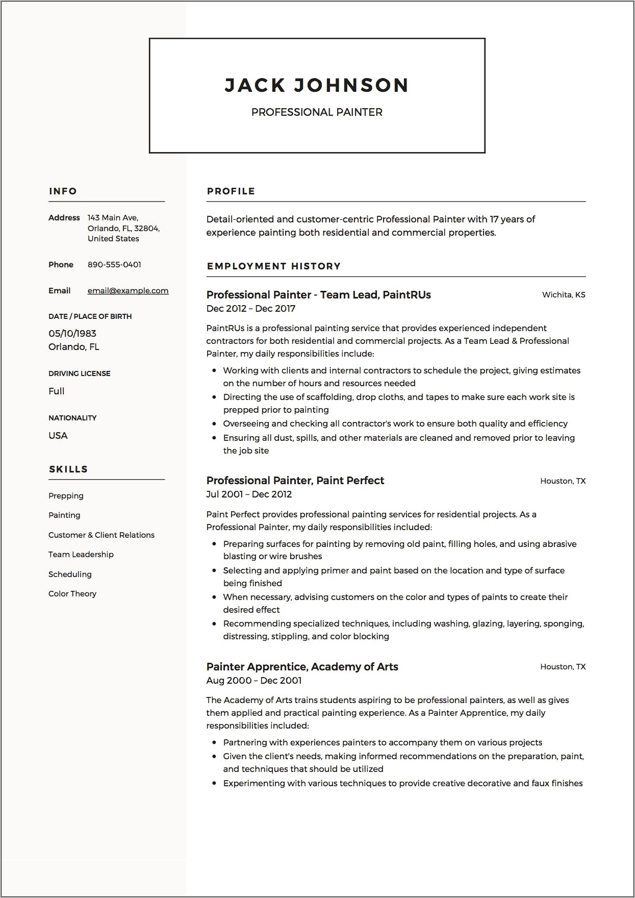 Skills To Put On Resume For Painter