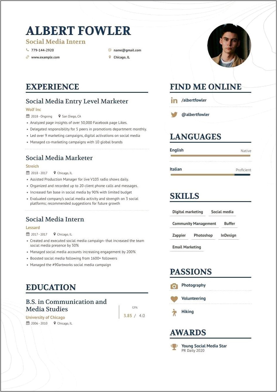 Social Media College Dining Intern Job Description Resume