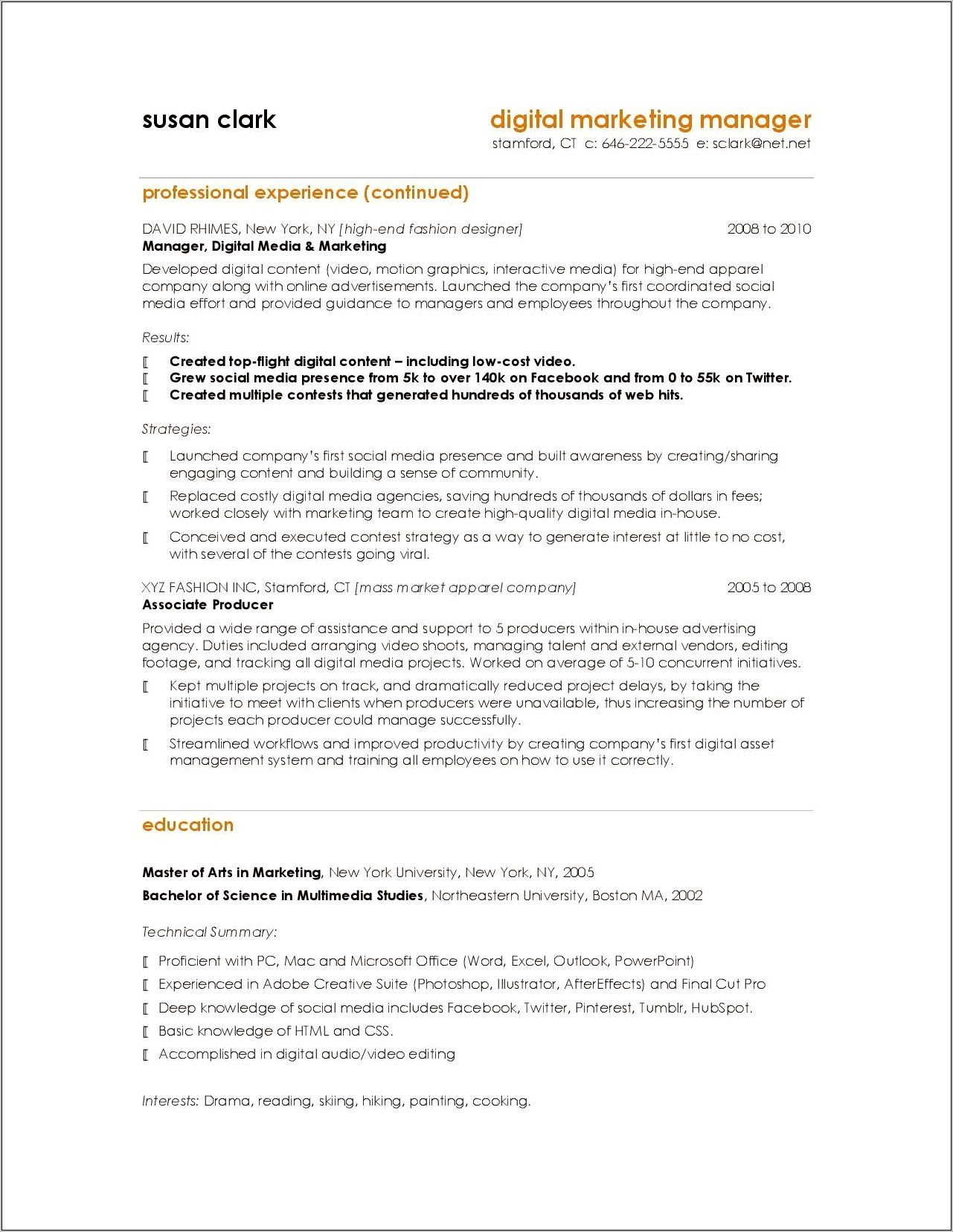 Social Media Community Manager Resume Example