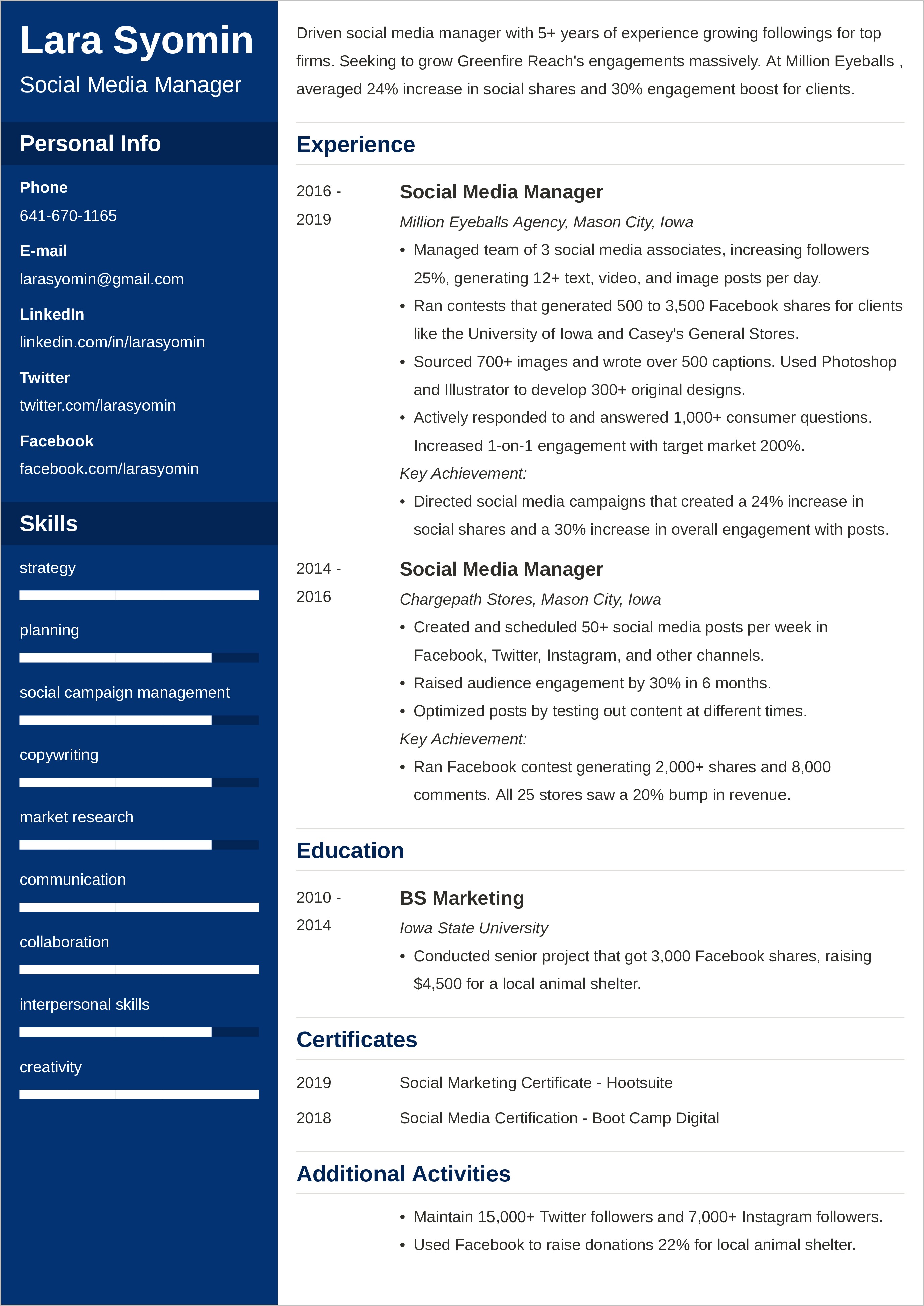 Social Media Job Description For Resume