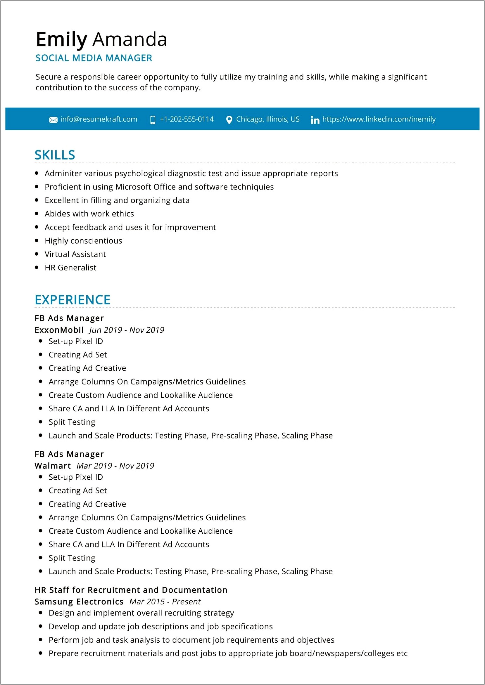 Social Media Manager Core Competencies Resume Examples
