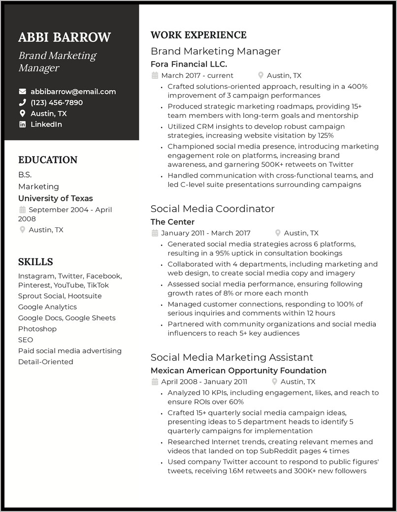 Social Media Marketing Skills For Funcional Resume