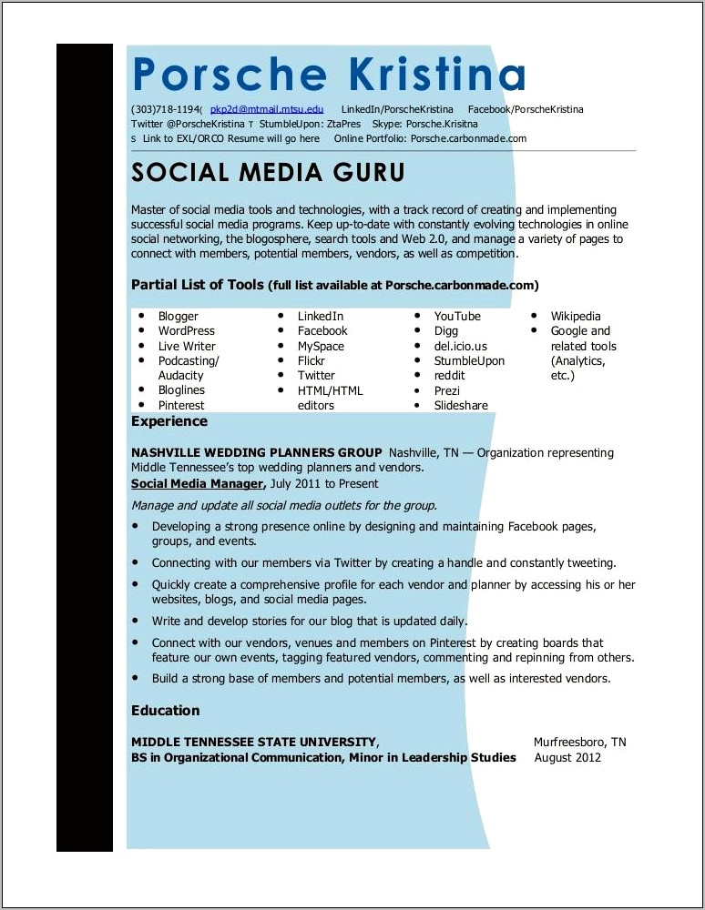 Social Media Skills On Resume Example