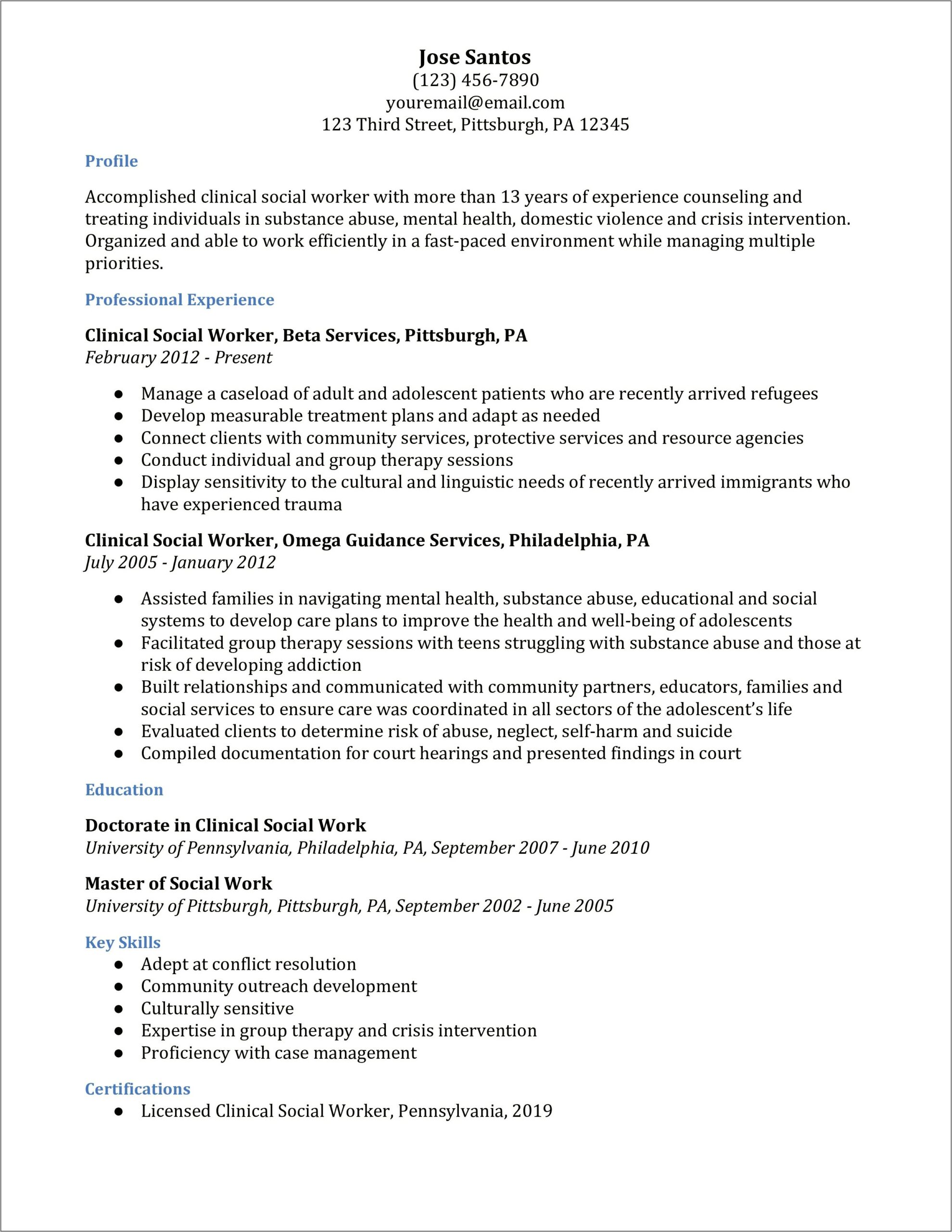Social Work Resume Examples On Word