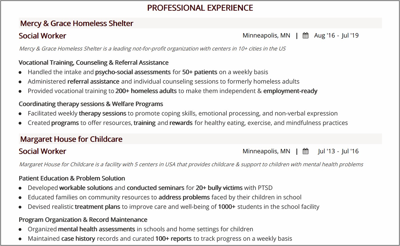 Social Worker Resume Summary Career Change From Education