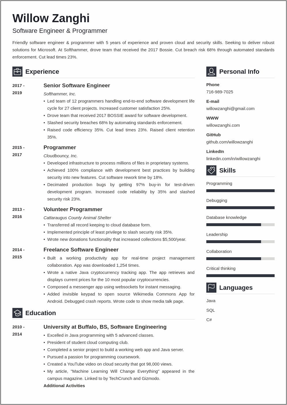 Software Engineer Resume Summary New Grad