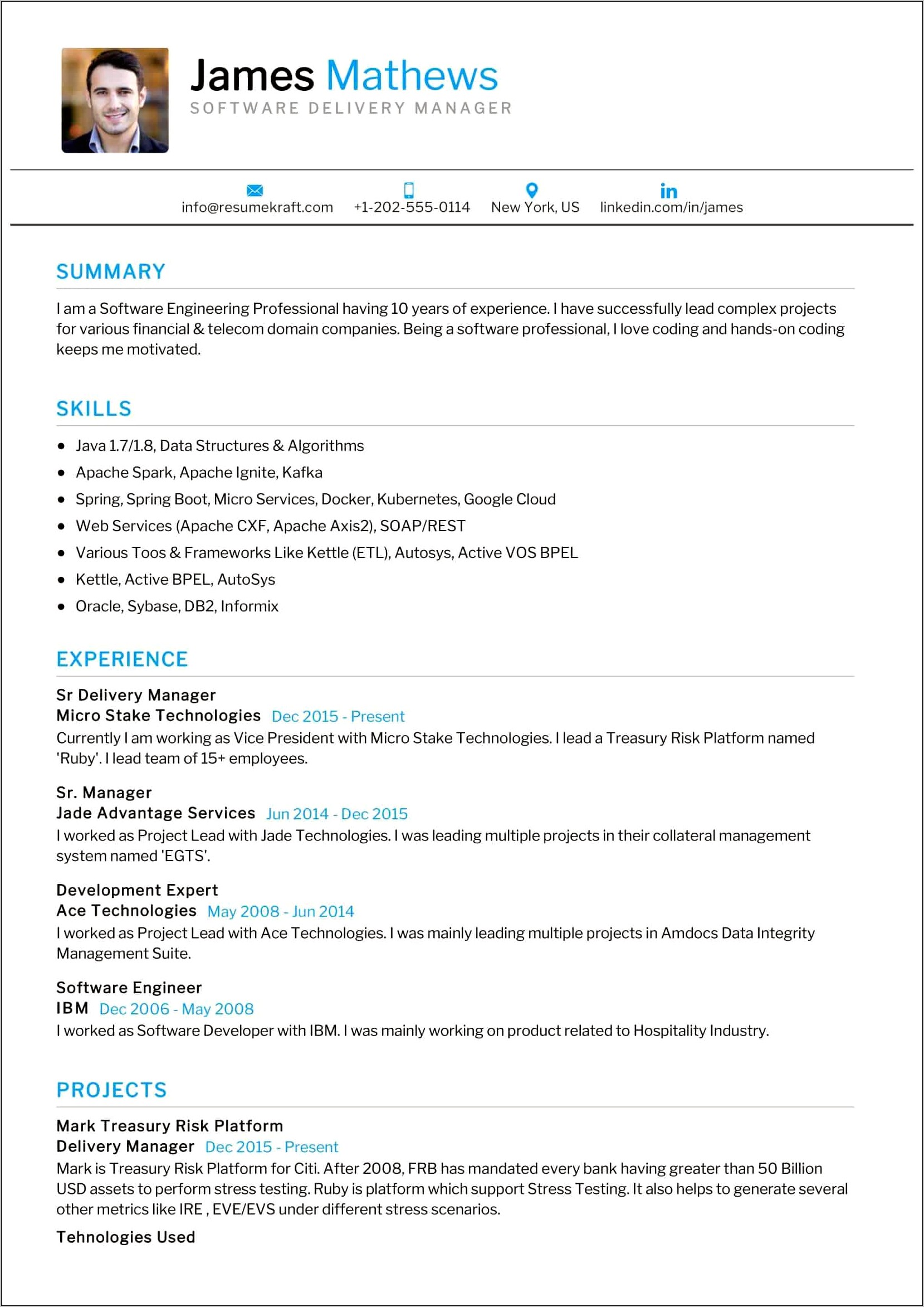 Software Manager With Over 10 Years Experience Resume