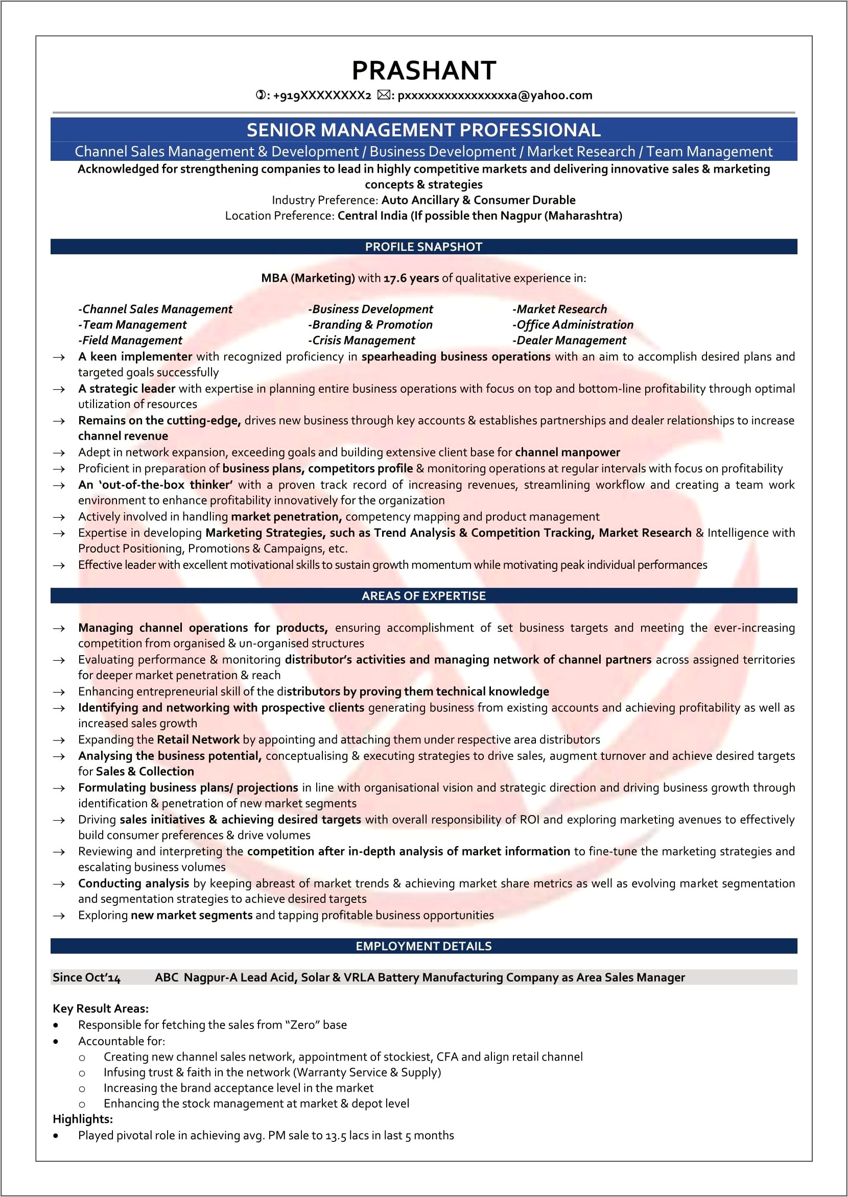 Software Project Manager Resume Sample India