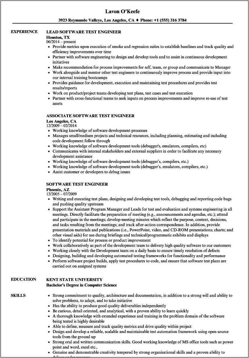 Software Quality Assurance Engineer Resume Objectives