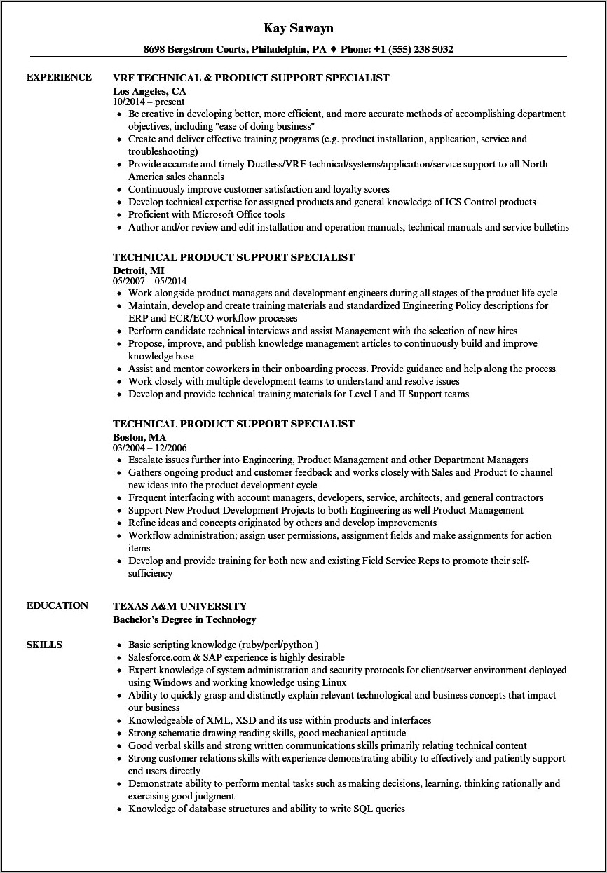 Software Support Specialist Job Description For Resume